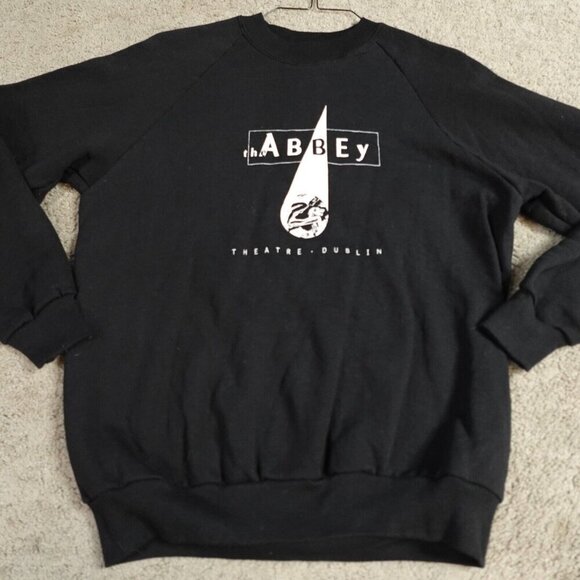 Vintage The Abbey Theater Sweatshirt Medium Black Raglan Screen Stars - Picture 1 of 6